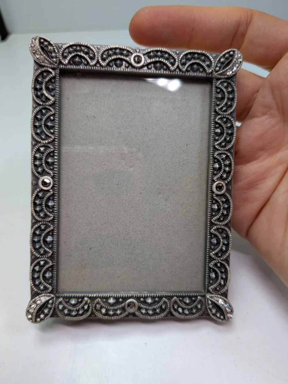 VTG Burnes of Boston Jeweled Mini Picture Frames Trio Pewter Tone Set of 3